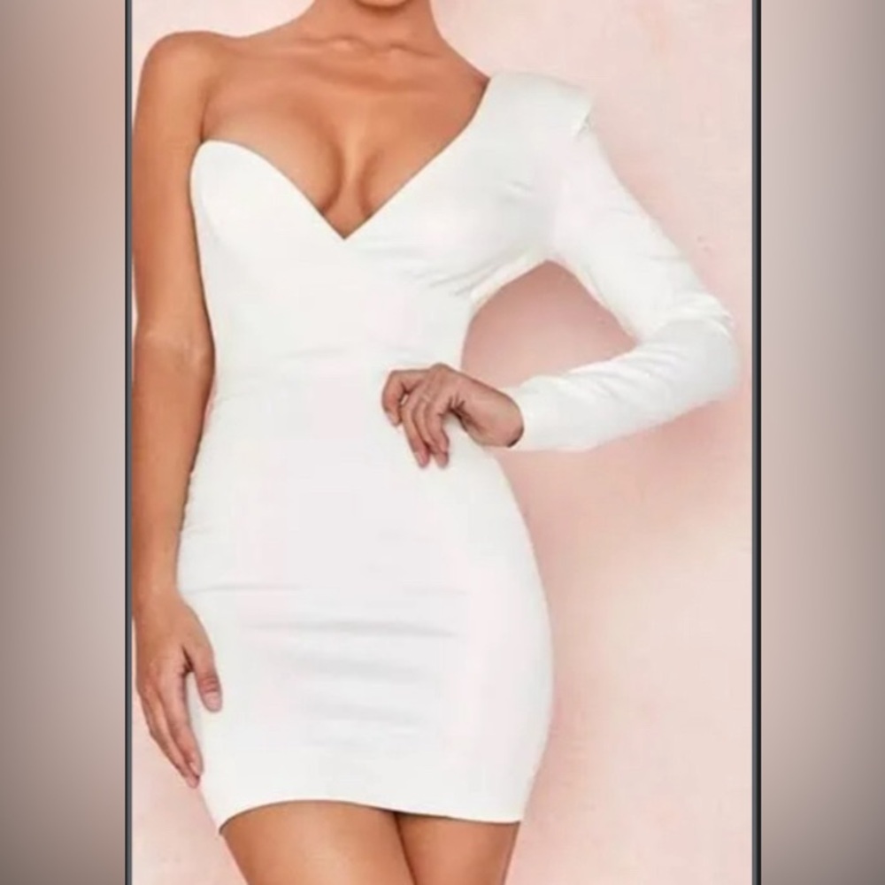 House of CB one shoulder white dress
